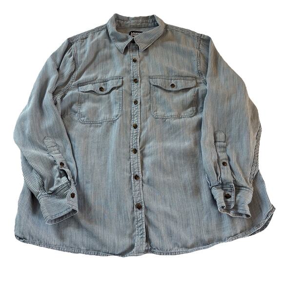 Lands’ End Women’s Blue & White Stripe Button Down Shirt 100% Lyocell Size 1X - Picture 5 of 11